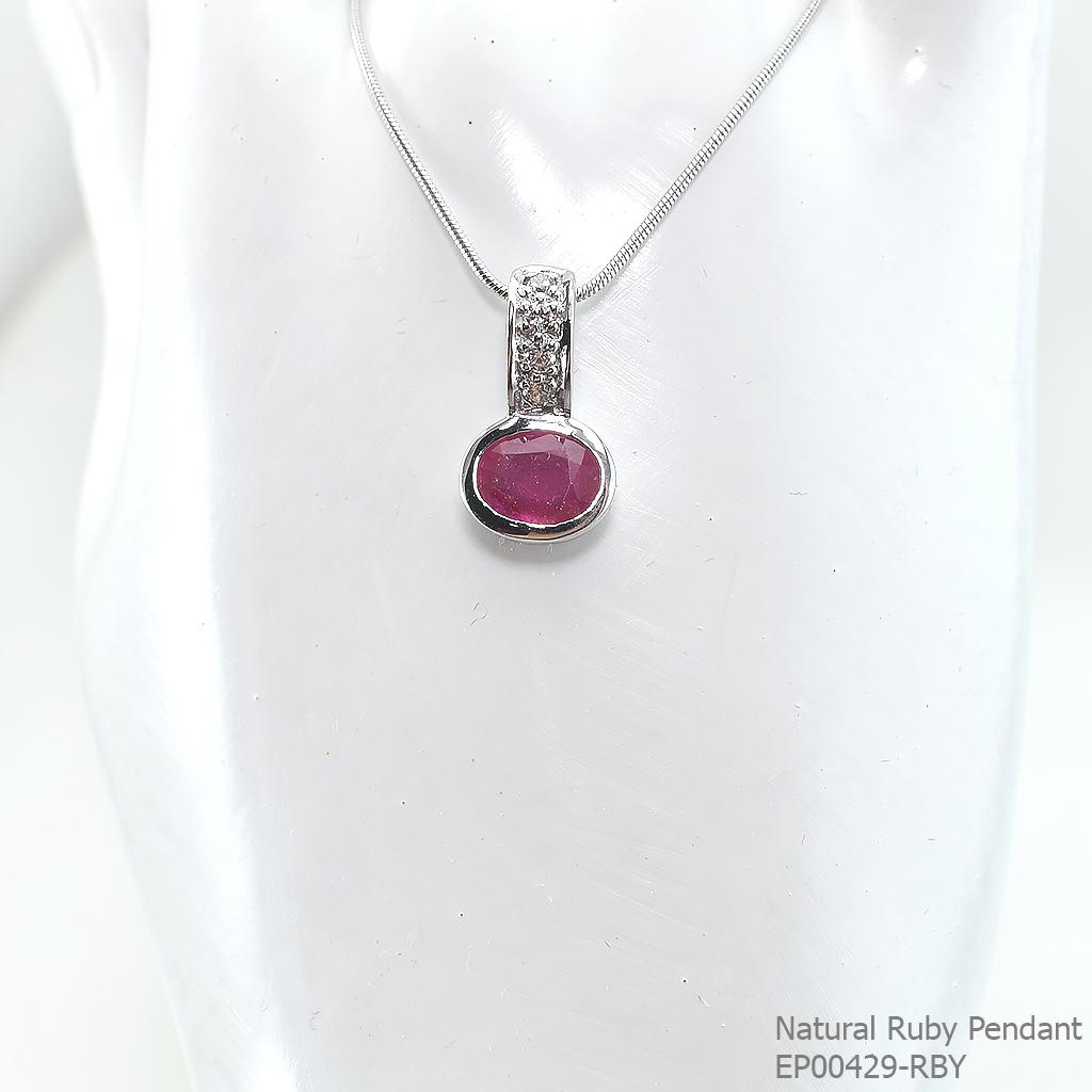 SKJewelryFactory EP00429-RBY จี้พลอยทับทิมแท้และเพชร จี้เงินแท้ พลอยทับทิมแท้