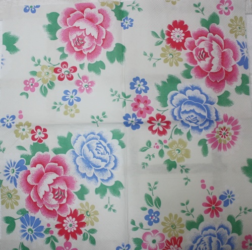 แนวภาพ Cath Kidston ดอกไม้ ดอกกุหลาบแนวจีน เป็นภาพกระจายเต็มแผ่น กระดาษแนพกิ้นสำหรับทำงาน เดคูพาจ Decoupage Paper Napkins ขนาด 33X33cm