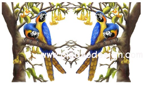 กระดาษเดคูพาจพิมพ์ลาย สำหรับทำงาน เดคูพาจ Decoupage งานฝีมือ งาน Handmade แนวภาพ นกแก้วสีสดใส เป็นภาพวาดสีน้ำมัน (ปลาดาวดีไซน์)