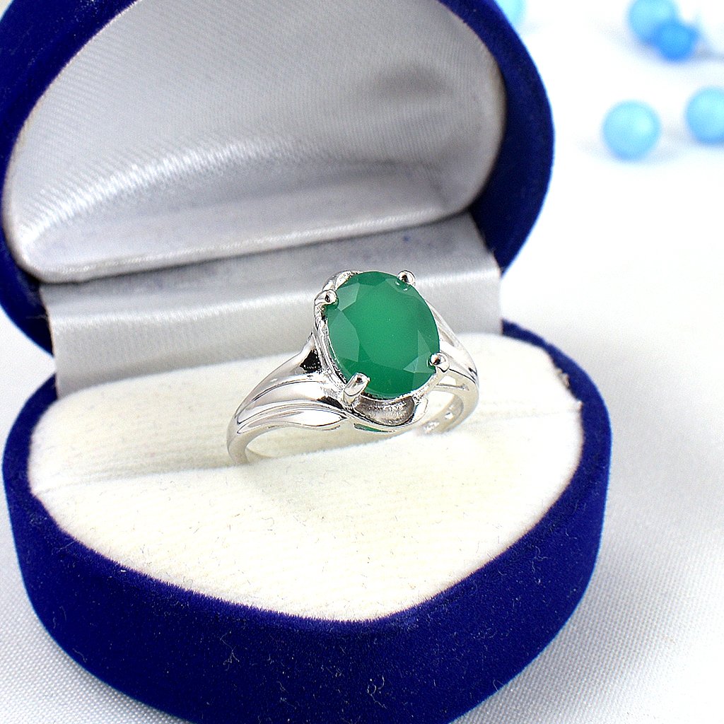 SKJewelryFactory แหวนพลอยเม็ดเดี่ยว พลอยเด่นเป็นสง่า พลอยกรีนอะเกทแท้ ER01136-GAG