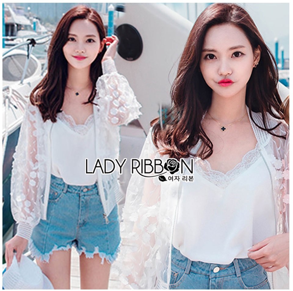 เสื้อคลุมแฟชั่น พร้อมส่ง บอมเบอร์แจ็คเก็ตผ้าลูกไม้