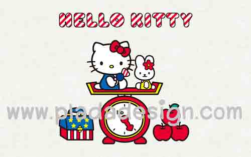 กระดาษสาพิมพ์ลาย สำหรับทำงาน เดคูพาจ Decoupage แนวภาำพ hello kitty กับน้องกระต่าย นั่งเล่นอยู่บนตาชั่ง ที่ชั่งน้ำหนักขายผักขายปลา (ปลาดาวดีไซน์)