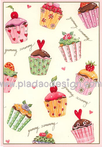 กระดาษเดคูพาจพิมพ์ลาย สำหรับทำงาน เดคูพาจ Decoupage งานฝีมือ งาน Handmade แนวภาพ ภาพวาด mini cupcake คัพเค๊ก หลายรส หลากสีสัน ดูดูไปแล้วน่ากินจุงเบย (ปลาดาว ดีไซน์)