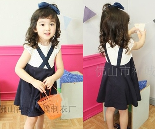 ชุดเด็ก(เดรส)_pink ideal น้ำเงิน-ขาว ไซส์ 7,9,11