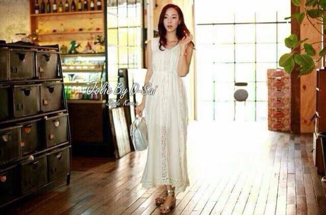 พร้อมส่ง Maxi Dress ชุดแม๊กซี่เดรสยาวสีขาวแขนกุด