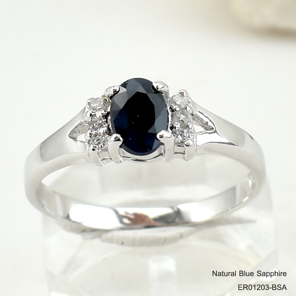 SKJewelryfactory แหวนเงินแท้ ฝังพลอยไพลินแท้ ดีไซด์น่ารัก ER01203-BSA