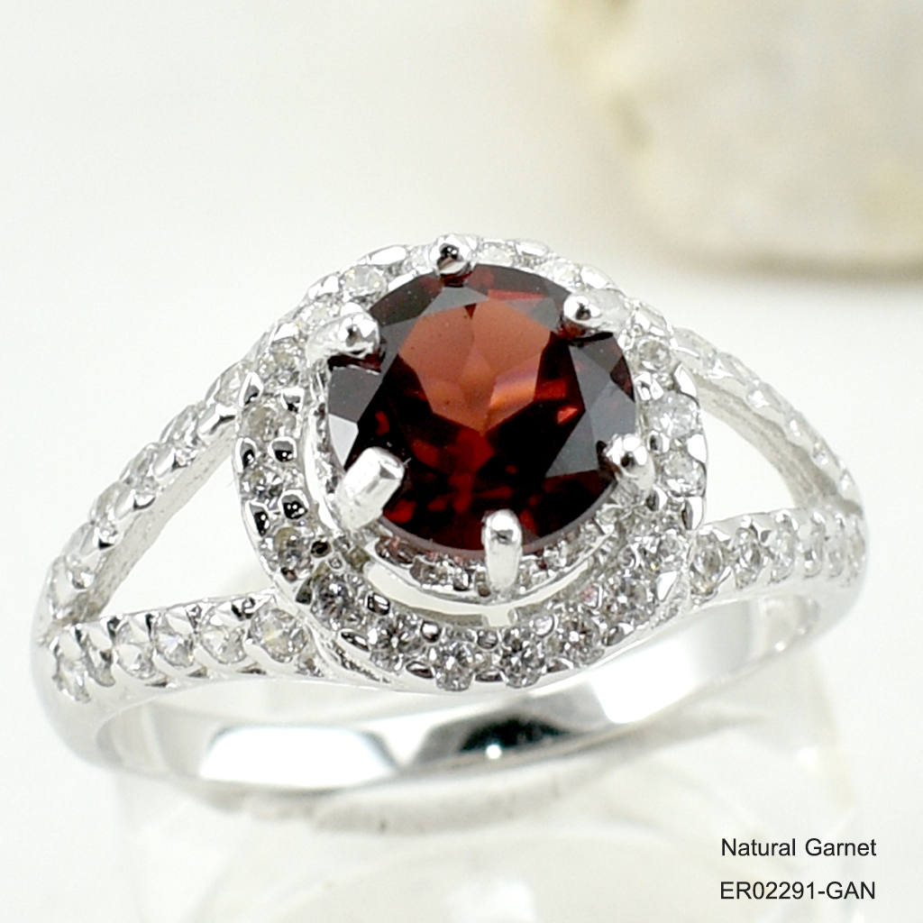 SKJewelryFactory แหวนโกเมนแท้ พลอยทรงกลม เนื้อพลอยสะอาด สีพลอยสวยมาก ER02291-GAN