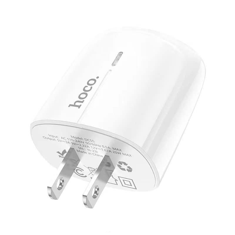 Hoco DC55 หัวชาร์จเร็ว Type-C PD จ่ายไฟสูงสุด 20W หัวชาร์จเร็ว Fast Charger รองรับชาร์จเร็ว