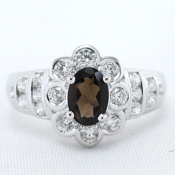 SKJewelryFactory แหวนเงินแท้ 92.5% ฝังพลอยสโมกกี้ควอทซ์แท้ ER00746-SMQ