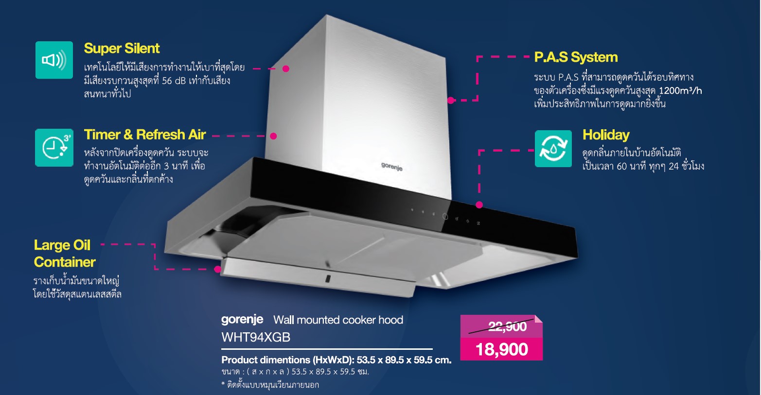 เครื่องดูดควันราคาพิเศษ Gorenje รุ่น WHT94XGB