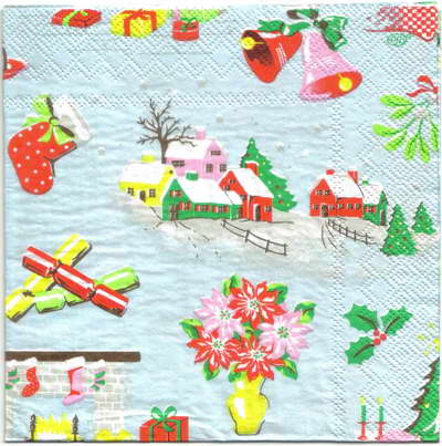 แนวภาพ Cath Kidston เทศกาลคริสต์มาส พื้นฟ้า กระดาษแนพกิ้นสำหรับทำงาน เดคูพาจ Decoupage Paper Napkins ขนาด 33X33cm