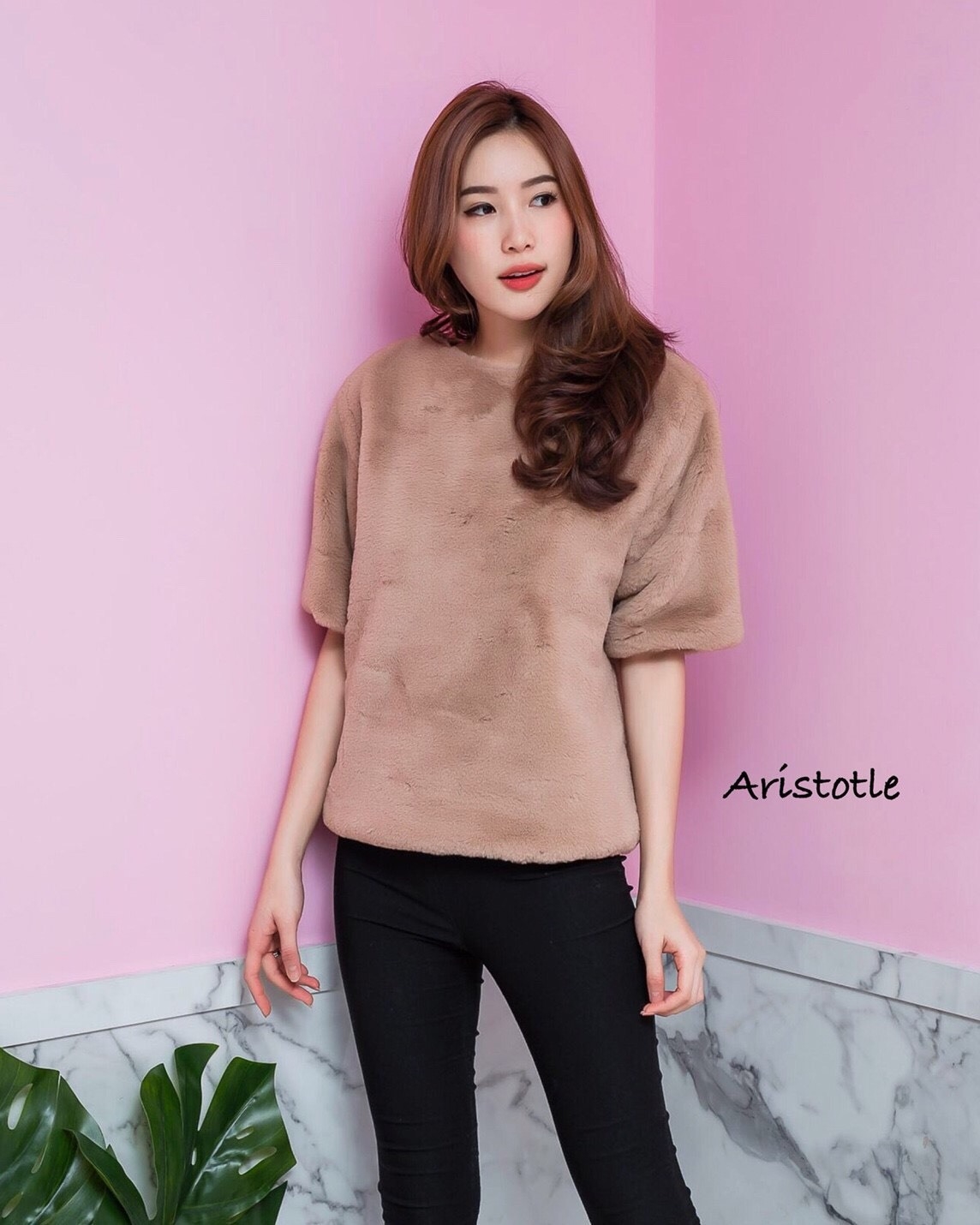 เสื้อเกาหลี พร้อมส่ง เสื้อขนมิ้งแขนสั้น