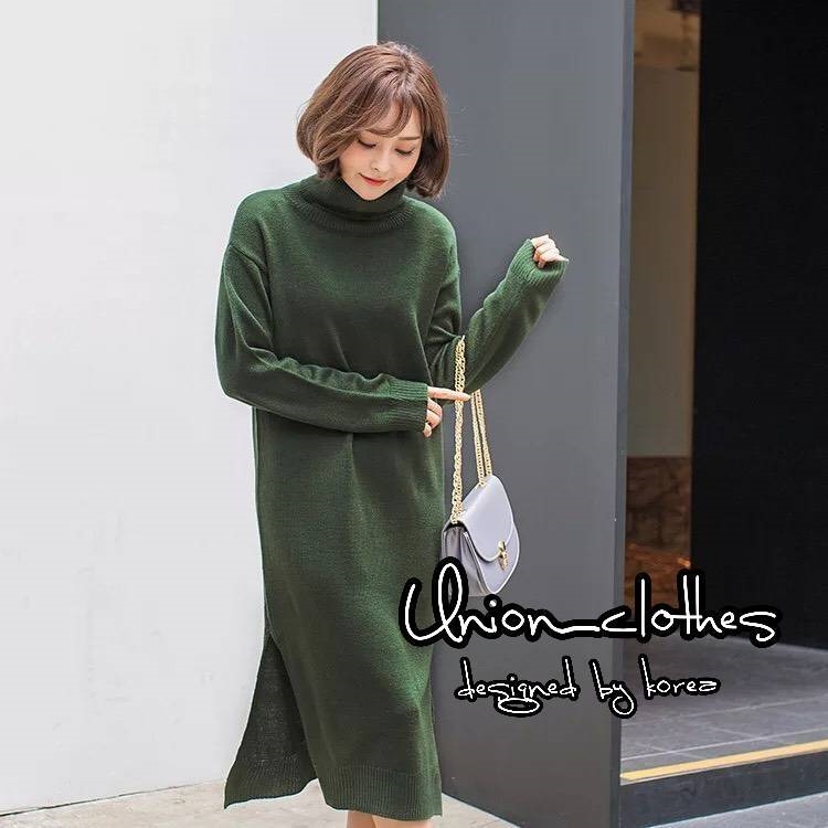 ชุดเดรสเกาหลี พร้อมส่ง Dressไหมพรมผ้าร่องหนา
