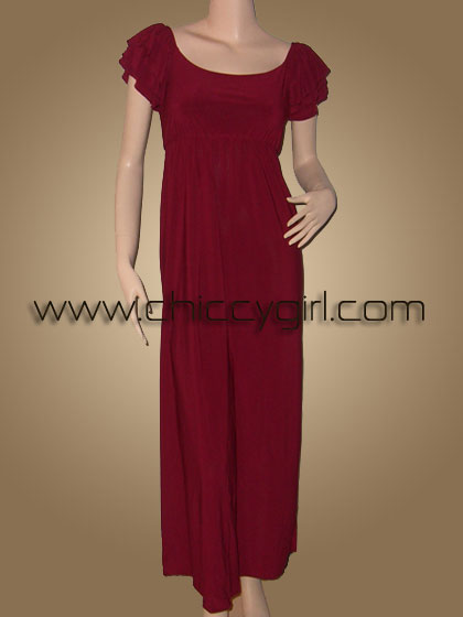 ชุดราตรียาวแขนสั้นแต่งระบาย 3 ชั้น สีแดงเลือดนก เรียบง่ายแต่ดูดี 