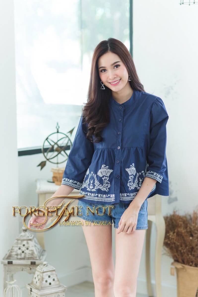 เสื้อเกาหลี พร้อมส่ง เสื้อคอกลม หน้าสั้นหลังยาว