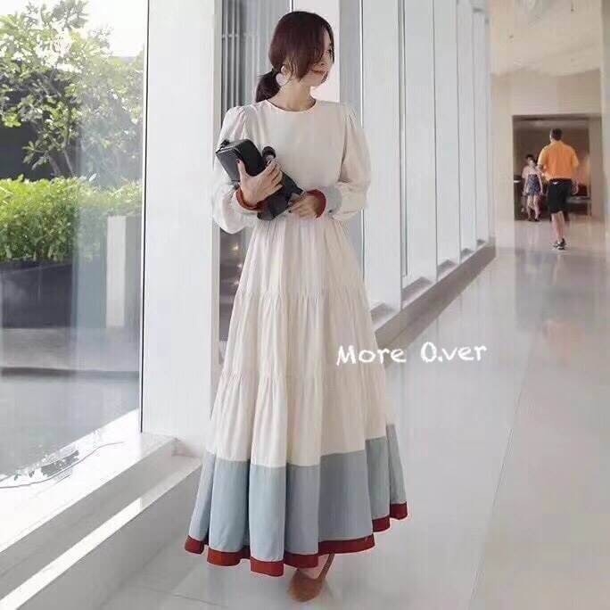 ชุดเดรสเกาหลี พร้อมส่ง Dress ยาวกระโปรงบาน