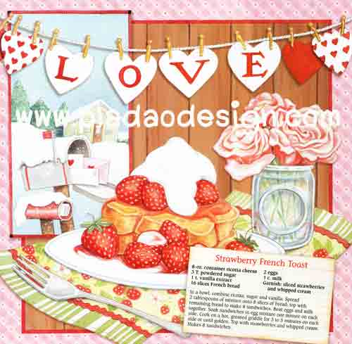 กระดาษอาร์ทพิมพ์ลาย สำหรับทำงาน เดคูพาจ Decoupage : Cooking Series - Strawberry French Toast
