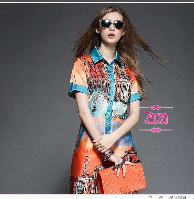 พร้อมส่ง เดรสลายเวนิส เนื้อผ้าซาติน