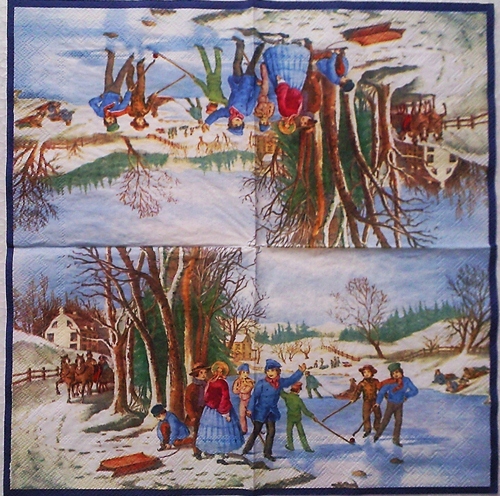แนวภาพวินเทจ Winter Sports เป็นภาพครึ่งแผ่น กระดาษแนพกิ้นสำหรับทำงาน เดคูพาจ Decoupage Paper Napkins ขนาด 33X33cm