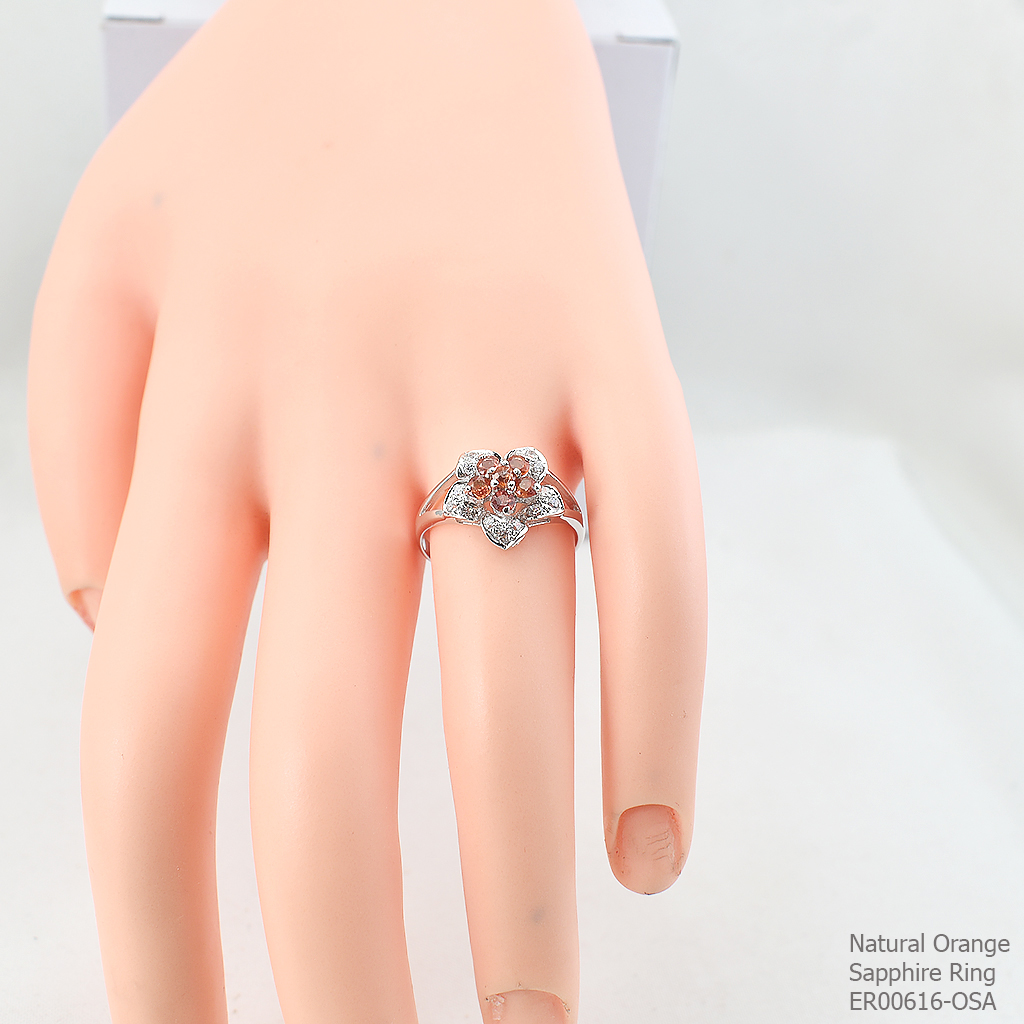 SKJewelryfactory แหวนเงินแท้ 92.5% ฝังพลอยบุษราคัมแท้สีส้ม ดีไซด์ตัวเรือนรูปดอกไม้ ER00616-OSA