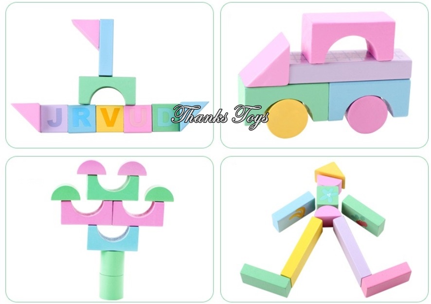 บล็อกไม้สีพาสเทล 100 ชิ้น