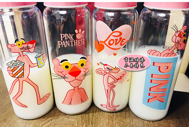 ขวดน้ำ ขวดนม Pink Panther พกพา แก้ว borosilicate ฝาปิดสนิท ขนาด 480 ml.