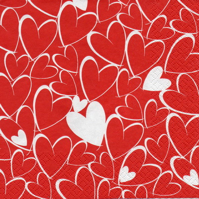 แนวภาพ Valentine ลายหัวใจ ขาว แดง เต็มแผ่น กระดาษแนพกิ้นสำหรับทำงาน เดคูพาจ Decoupage Paper Napkins ขนาด 33X33cm