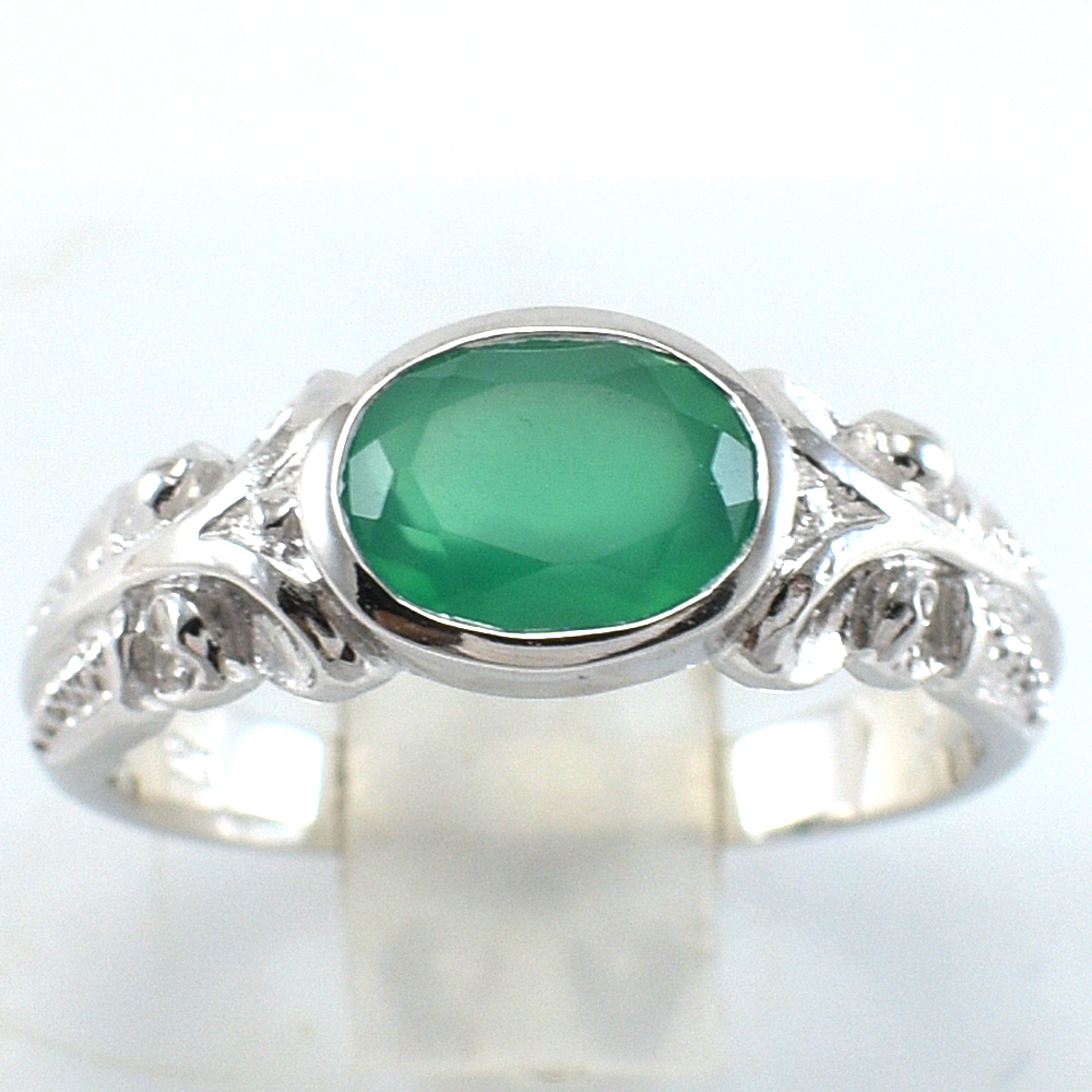 SKJewelryFactory แหวนพลอยเม็ดเดี่ยว แหวนเงินแท้ฝังพลอยกรีนอะเกทแท้ ER01305-GAG