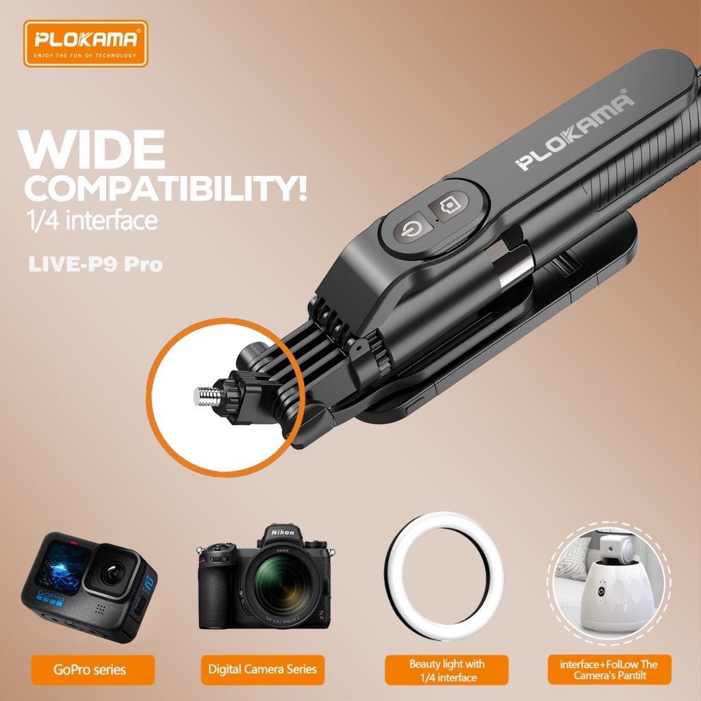 ไม้เซลฟี่มีไฟ พร้อมขาตั้งในตัว PLOKAMA LIVE-P9 PRO