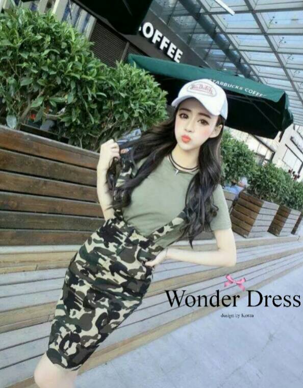 พร้อมส่ง เสื้อยืดคอกลมสีเขียวทหาร พร้อมเอี๊ยม