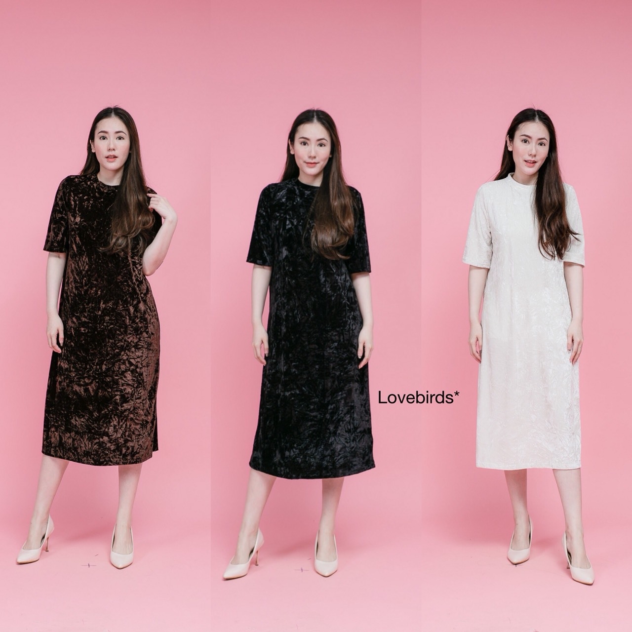 เดรสเกาหลี พร้อมส่ง เดรสยาว ผ้ากำมะหยี่นุ่ม