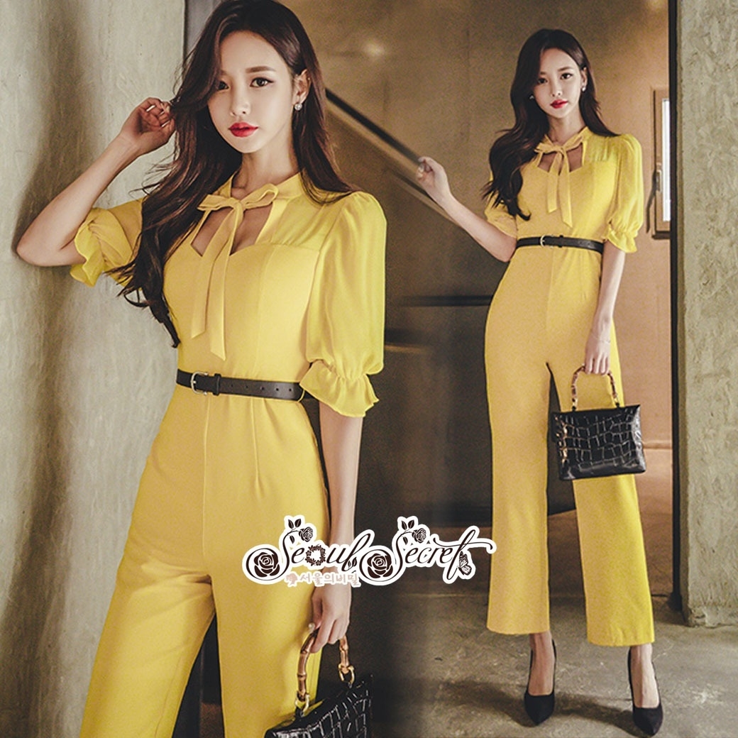 เสื้อผ้าเกาหลี พร้อมส่ง จั้มสูท โทนสีเหลืองสดใส