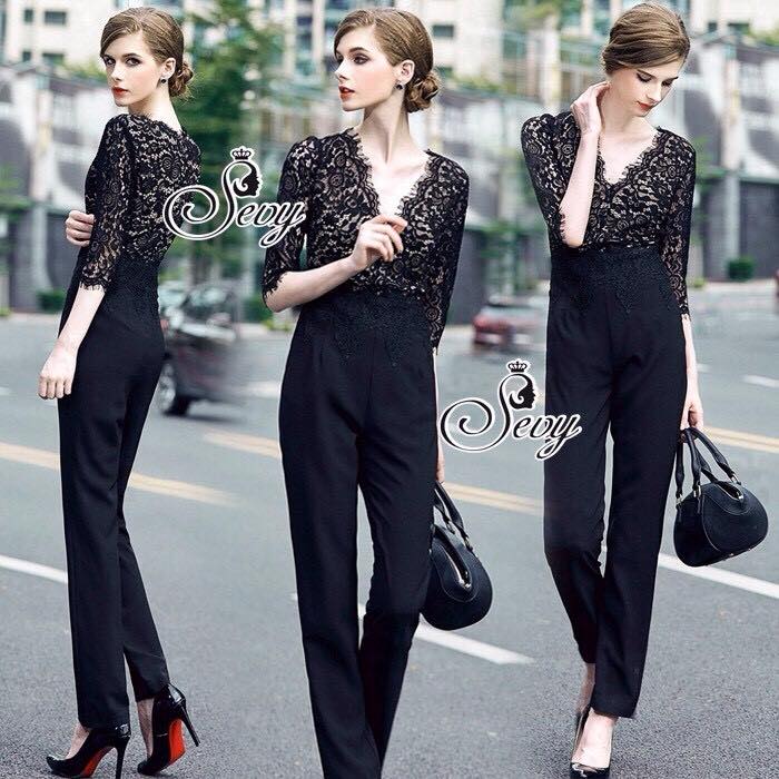 พร้อมส่ง เสื้อผ้าเกาหลี จั้มสูทขายาวทรงขาเดปนิดๆ
