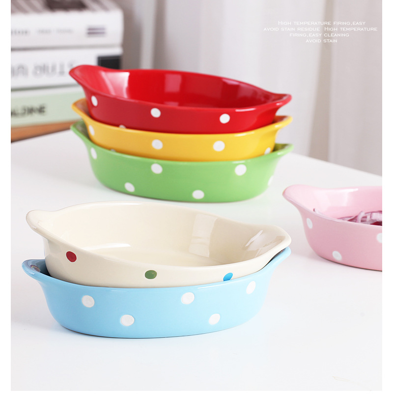 Pre-Order จานเปล จานเซรามิค ถาดอบ ลายจุด Polka Dot น่ารักๆ มีให้เลือก 6 สี