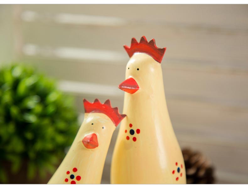 พร้อมส่ง งานไม้ ตุ๊กตาไก่ ครอบครัวไก่ยืน สีเหลืองลายดอกไม้ เซต 3 ตัว Zakka
