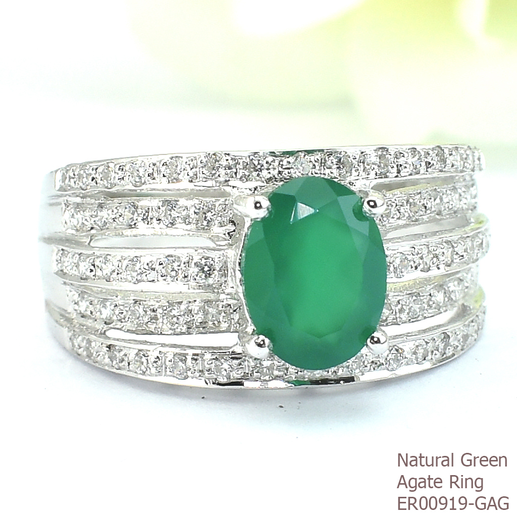 SKJewelryFactory แหวนพลอยกรีนอะเกทแท้ เหมาะสำหรับคนเกิดวันพุธ แถมฟรีกล่องใส่เครื่องประดับ และผ้าเช็คแหวน ER00919-GAG