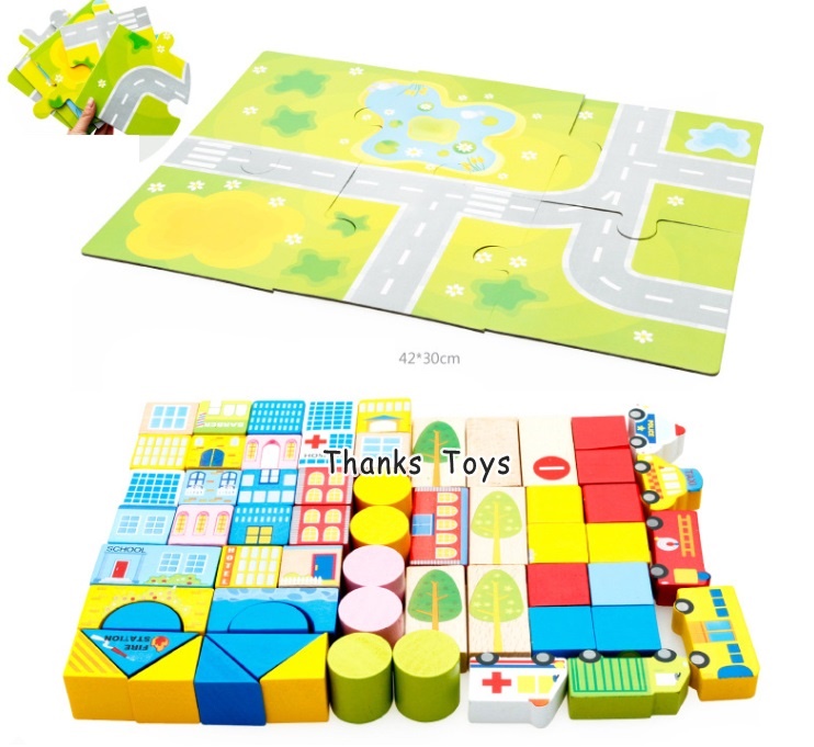 บล็อกไม้สร้างเมือง 62 ชิ้น