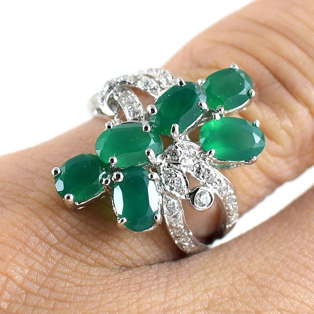 SKJewelryFactory แหวนเงินแท้ 92.5% ฝังพลอยกรีนอะเกทแท้ ER00940-GAG