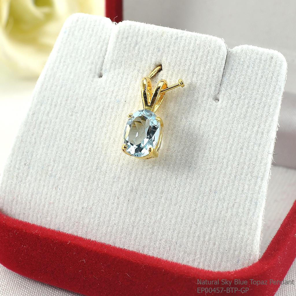 SKJewelryFactory EP00457-BTP-GP จี้เงินแท้92.5% ชุบทอง จี้พลอยบลูโทปาซแท้ สีฟ้าใส่กับเสื้อผ้าโทนอ่อนๆ น่ารักมาก