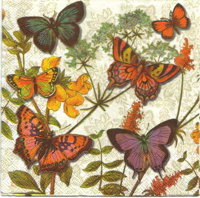 แนวภาพวินเทจ ผีเสื้อ กับดอกไม้ Butterfly in Forest เป็นภาพครึ่งแผ่น กระดาษแนพกิ้นสำหรับทำงาน เดคูพาจ Decoupage Paper Napkins ขนาด 33X33cm