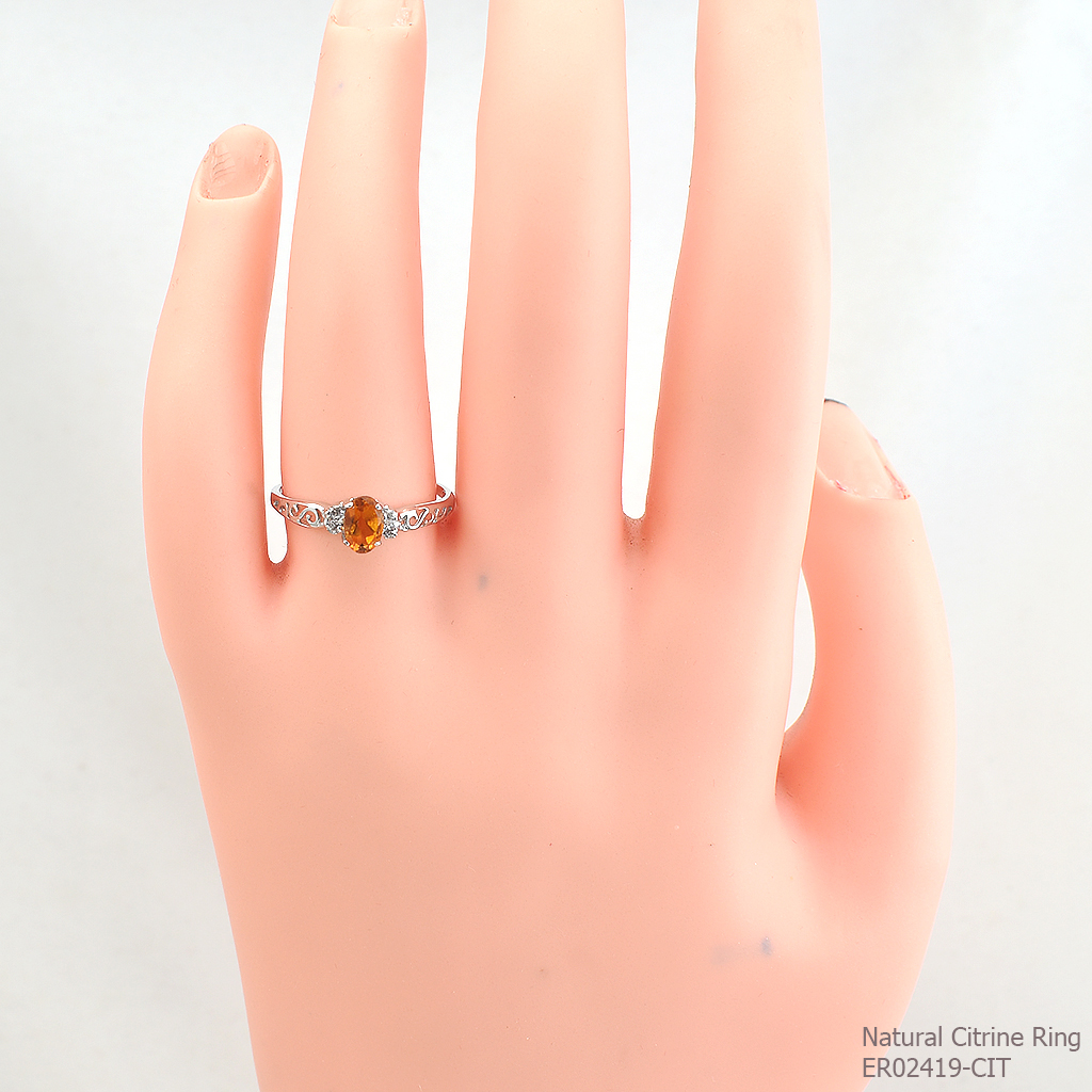 SKJewelryfactory แหวนเงินแท้ 92.5% ฝังพลอยซิทรินแท้ ดีไซด์ตัวเรือนย้อนยุค ER02419-CIT