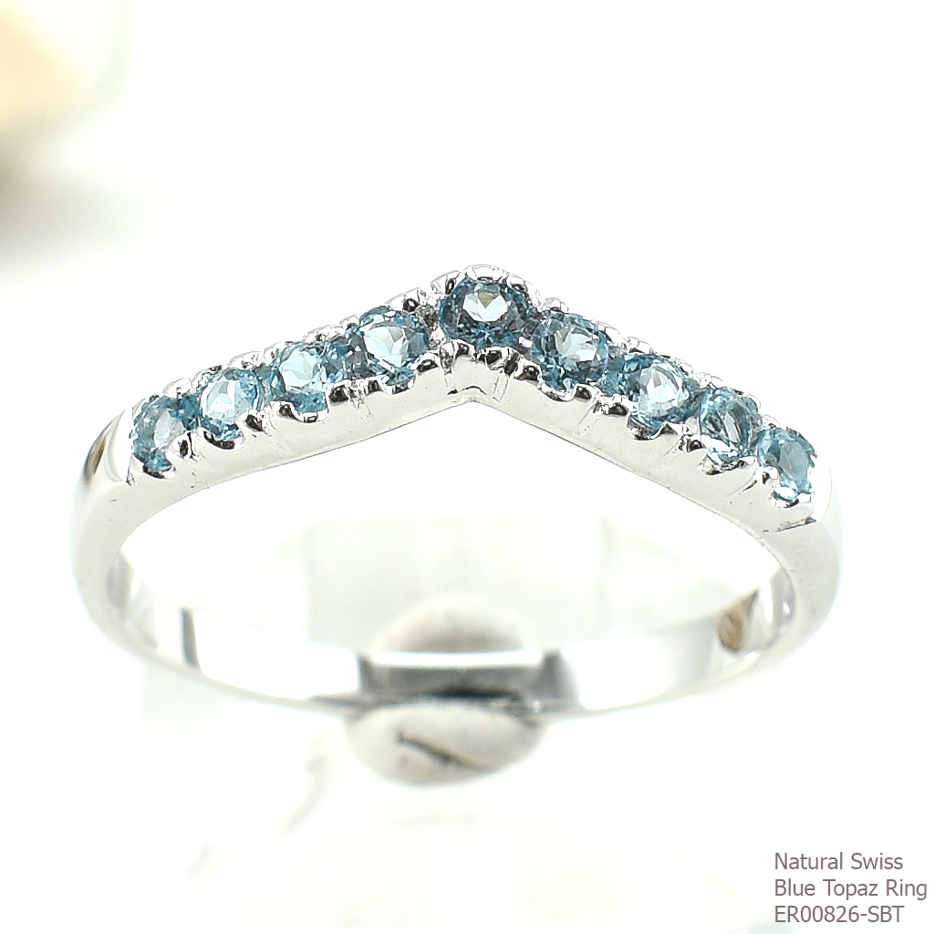 SKJewelryfactory แหวนเงินแท้ ฝังพลอยสวิสบลูโทปาซแท้ สไตล์น่ารัก ER00826-SBT