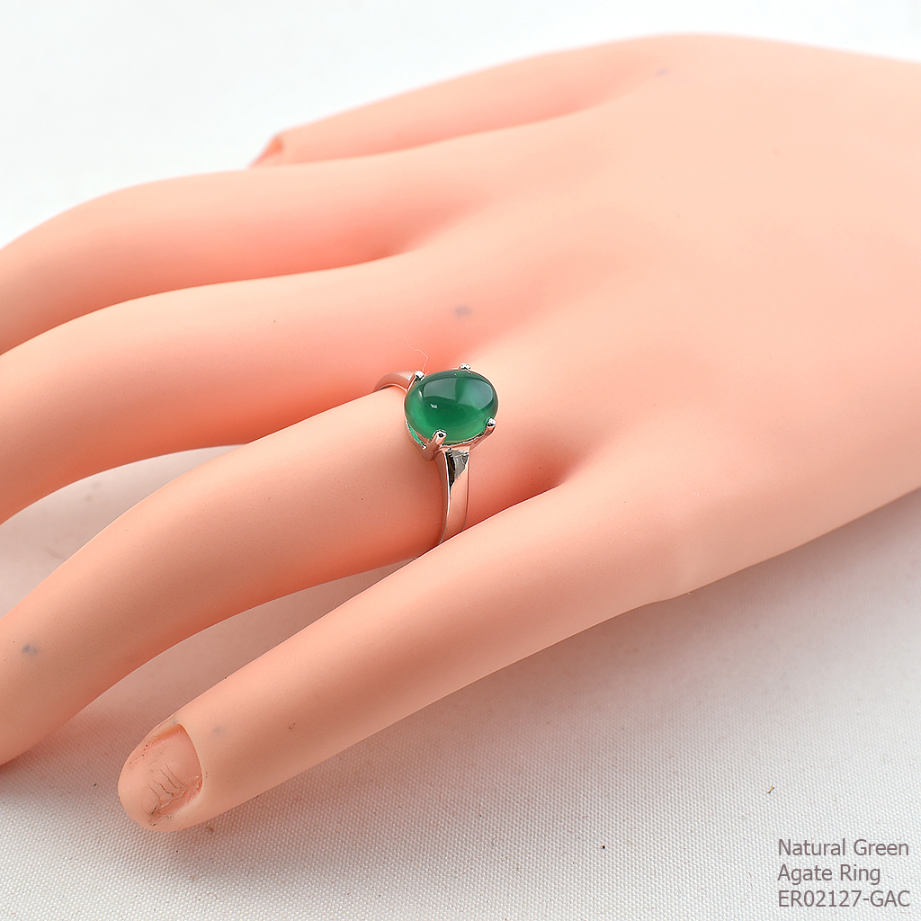 SKJewelryFactory เเหวนพลอยหลังเบี้ย เรือนเงินแท้ 92.5% ฝังพลอยกรีนอะเกทแท้ ER02127-GAC