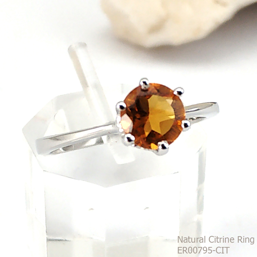 SKJewelryfactory แหวนเงินแท้ 92.5% ฝังพลอยซิทรินแท้เม็ดเดี่ยว ER00795-CIT