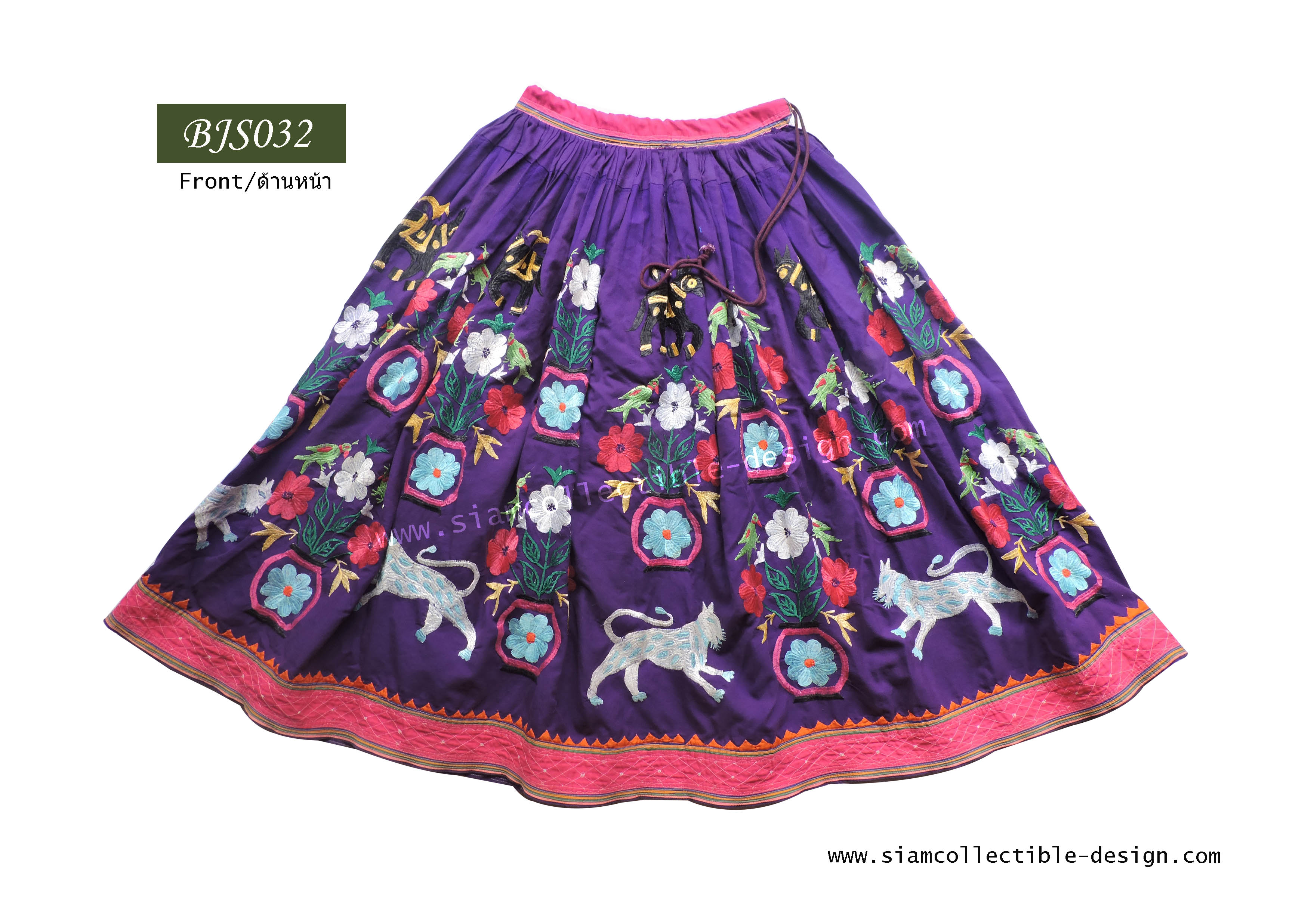 กระโปรงผ้าอินเดีย ผ้าปักมือ ฺBJS032 / Vintage Kuchi Tribal Belly Dance Mirror Skirt ฺBJS032