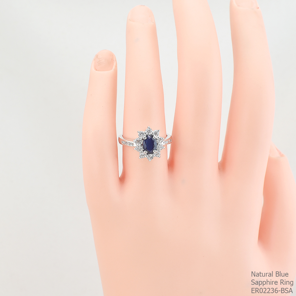 SKJewelryfactory แหวนเงินแท้ ฝังพลอยไพลินแท้ สไตล์น่ารัก ER02236-BSA