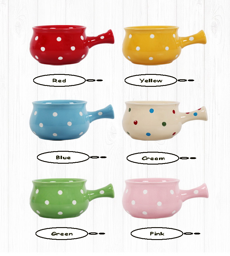 Pre-Order ชามทรงหม้อ ชามมาม่า ซุป ก๋วยเตี๋ยว พร้อมถาดรอง ใส่ขนมได้ ลายจุด Polka Dot น่ารักๆ มีให้เลือก 6 สี