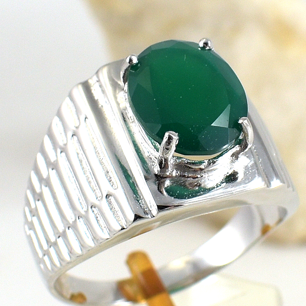 SKJewelryFactory แหวนชาย สไตล์แหวนเม็ดเดี่ยว พลอยแท้สีเขียวดุจดั่งมรกต MR00448-GAG