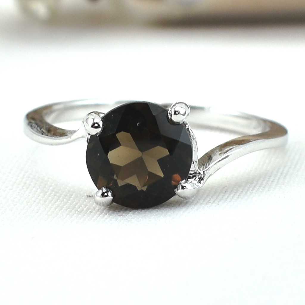 SKJewelryFactory แหวนเงินแท้ 92.5% ฝังพลอยสโมกกี้ควอทซ์แท้ ER00825-SMQ