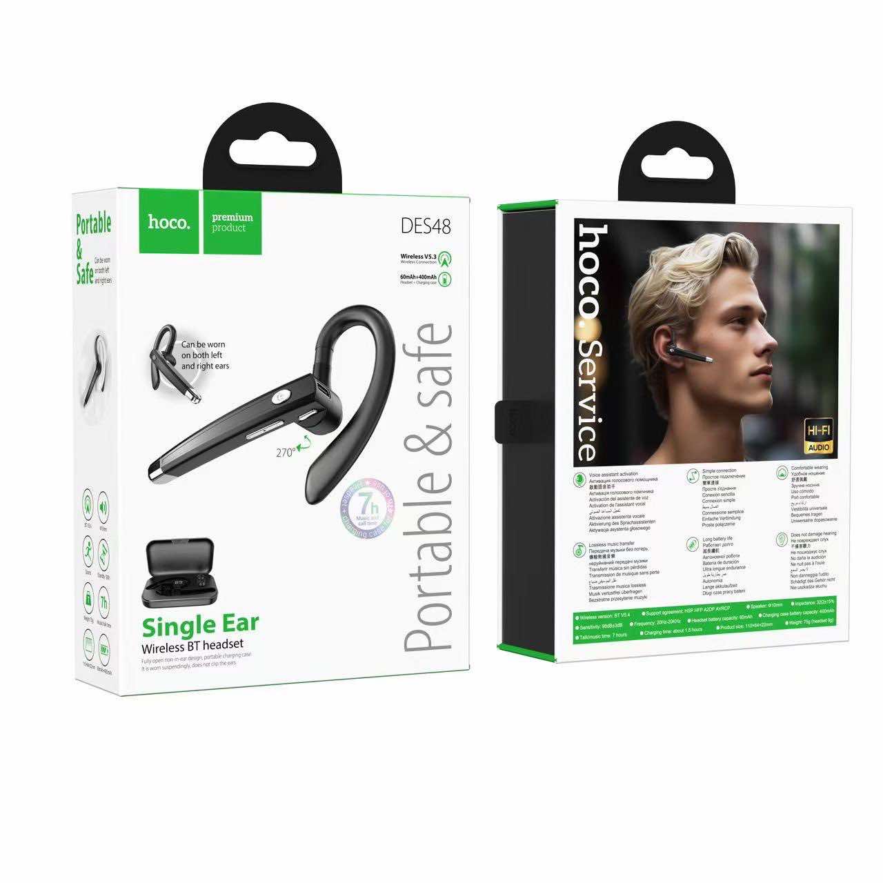 Hoco DES48 Single ear wireless หูฟังแบบข้างเดียวพร้อมกล่องเก็บชาร์จได้ในตัว